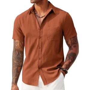 image:imageCOOFANDY Mens Linen Shirts Short Sleeve Button Down Shirt Casual Summer Beach Shirts with PocketCaramel