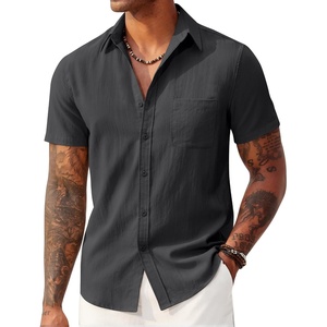 image:imageCOOFANDY Mens Linen Shirts Short Sleeve Button Down Shirt Casual Summer Beach Shirts with PocketDark Gray