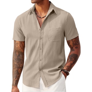 image:imageCOOFANDY Mens Linen Shirts Short Sleeve Button Down Shirt Casual Summer Beach Shirts with PocketKhaki