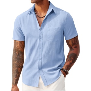 image:imageCOOFANDY Mens Linen Shirts Short Sleeve Button Down Shirt Casual Summer Beach Shirts with PocketLight Blue