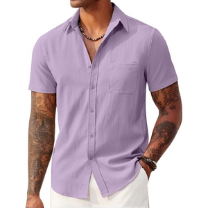 image:imageCOOFANDY Mens Linen Shirts Short Sleeve Button Down Shirt Casual Summer Beach Shirts with PocketLight Purple