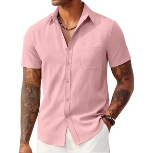 image:imageCOOFANDY Mens Linen Shirts Short Sleeve Button Down Shirt Casual Summer Beach Shirts with PocketPink