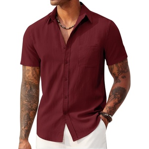 image:imageCOOFANDY Mens Linen Shirts Short Sleeve Button Down Shirt Casual Summer Beach Shirts with PocketWine Red