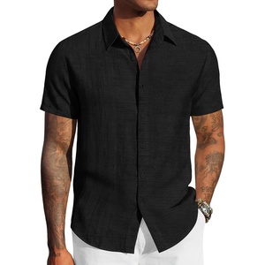 image:imageCOOFANDY Mens Linen Shirts Short Sleeve Casual Button Down Shirts Beach Summer Wedding TopsBlack