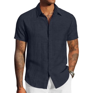 image:imageCOOFANDY Mens Linen Shirts Short Sleeve Casual Button Down Shirts Beach Summer Wedding TopsDark Blue