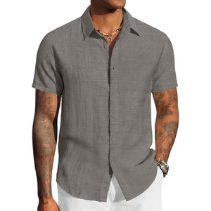 image:imageCOOFANDY Mens Linen Shirts Short Sleeve Casual Button Down Shirts Beach Summer Wedding TopsDark Grey