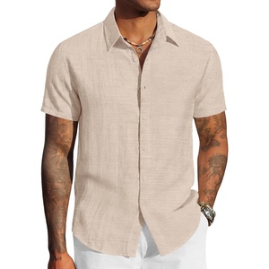 image:imageCOOFANDY Mens Linen Shirts Short Sleeve Casual Button Down Shirts Beach Summer Wedding TopsDark Khaki