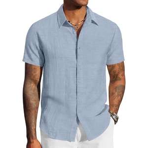 image:imageCOOFANDY Mens Linen Shirts Short Sleeve Casual Button Down Shirts Beach Summer Wedding TopsLight Blue