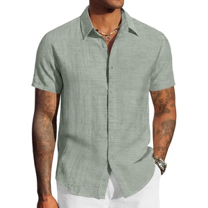 image:imageCOOFANDY Mens Linen Shirts Short Sleeve Casual Button Down Shirts Beach Summer Wedding TopsLight Green