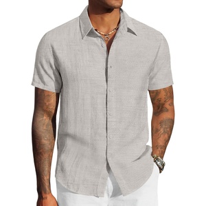 image:imageCOOFANDY Mens Linen Shirts Short Sleeve Casual Button Down Shirts Beach Summer Wedding TopsLight Grey