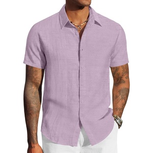 image:imageCOOFANDY Mens Linen Shirts Short Sleeve Casual Button Down Shirts Beach Summer Wedding TopsLight Purple