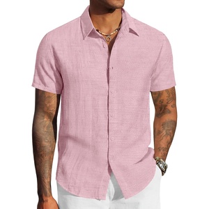 image:imageCOOFANDY Mens Linen Shirts Short Sleeve Casual Button Down Shirts Beach Summer Wedding TopsPink