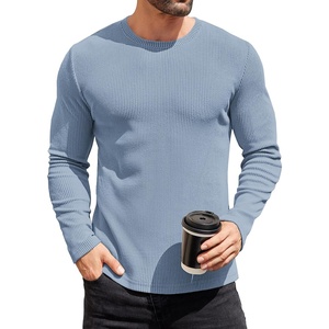 image:imageCOOFANDY Mens Long Sleeve Shirts Thermal TShirt Slim Fit Crewneck Sweater Knitted Pullover ShirtLight Blue