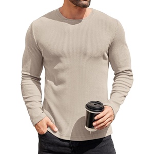 image:imageCOOFANDY Mens Long Sleeve Shirts Thermal TShirt Slim Fit Crewneck Sweater Knitted Pullover ShirtLight Khaki