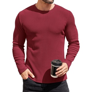 image:imageCOOFANDY Mens Long Sleeve Shirts Thermal TShirt Slim Fit Crewneck Sweater Knitted Pullover ShirtWine Red