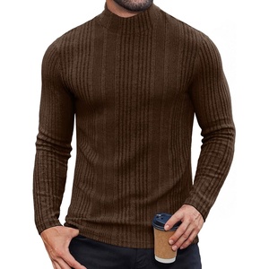 image:imageCOOFANDY Mens Mock Turtleneck Long Sleeve Shirts Fleece Ribbed Thermal Pullover Slim Fit Basic TShirtsBrown