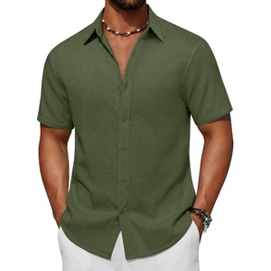 image:imageCOOFANDY Mens Short Sleeve Button Down Shirt Casual Cotton Beach Shirts  SoftBreathableLightweightButton UpEasy CareBeachSummer ShirtsVacation WearCruiseTravelWeddingPartyFamliy PhotoArmy Green