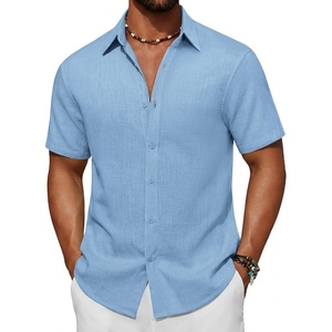 image:imageCOOFANDY Mens Short Sleeve Button Down Shirt Casual Cotton Beach Shirts  SoftBreathableLightweightButton UpEasy CareBeachSummer ShirtsVacation WearCruiseTravelWeddingPartyFamliy PhotoBlue