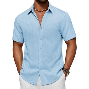 image:imageCOOFANDY Mens Short Sleeve Button Down Shirt Casual Cotton Beach Shirts  SoftBreathableLightweightButton UpEasy CareBeachSummer ShirtsVacation WearCruiseTravelWeddingPartyFamliy PhotoLight Blue