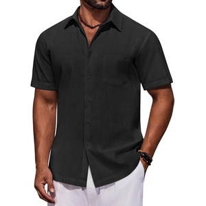 image:imageCOOFANDY Mens Short Sleeve Button Down Shirts Casual Cotton Beach Summer Linen Textured ShirtsBlack