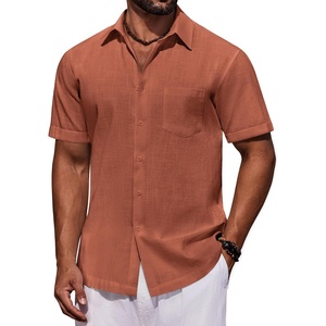 image:imageCOOFANDY Mens Short Sleeve Button Down Shirts Casual Cotton Beach Summer Linen Textured ShirtsBurnt Orange