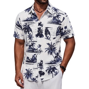 image:imageCOOFANDY Mens Short Sleeve Button Down Shirts Casual Cotton Beach Summer Linen Textured ShirtsCoconut Treewhite