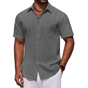 image:imageCOOFANDY Mens Short Sleeve Button Down Shirts Casual Cotton Beach Summer Linen Textured ShirtsDark Grey