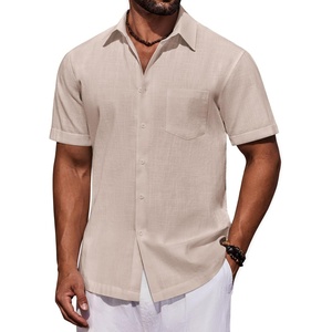 image:imageCOOFANDY Mens Short Sleeve Button Down Shirts Casual Cotton Beach Summer Linen Textured ShirtsKhaki