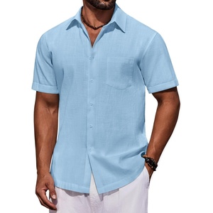 image:imageCOOFANDY Mens Short Sleeve Button Down Shirts Casual Cotton Beach Summer Linen Textured ShirtsLight Blue
