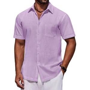 image:imageCOOFANDY Mens Short Sleeve Button Down Shirts Casual Cotton Beach Summer Linen Textured ShirtsLilac