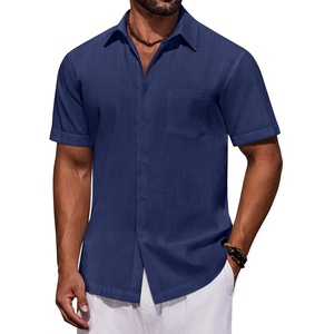 image:imageCOOFANDY Mens Short Sleeve Button Down Shirts Casual Cotton Beach Summer Linen Textured ShirtsNavy
