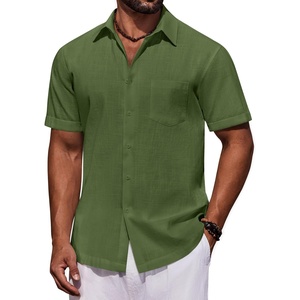 image:imageCOOFANDY Mens Short Sleeve Button Down Shirts Casual Cotton Beach Summer Linen Textured ShirtsOlive Green
