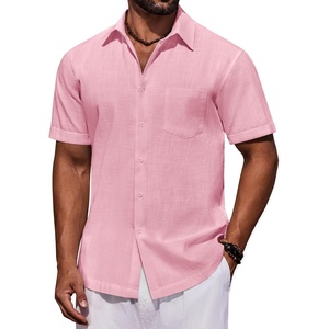 image:imageCOOFANDY Mens Short Sleeve Button Down Shirts Casual Cotton Beach Summer Linen Textured ShirtsPink