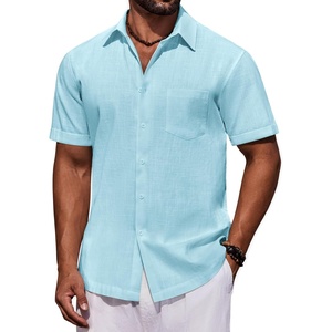 image:imageCOOFANDY Mens Short Sleeve Button Down Shirts Casual Cotton Beach Summer Linen Textured ShirtsSky Blue