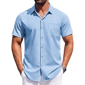 image:imageCOOFANDY Mens Short Sleeve Button Down Shirts Wrinkle Free Dress Shirt for Men Casual Untucked Shirt with PocketLight Blue