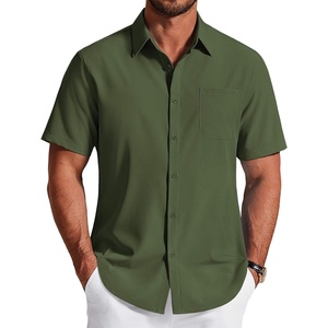 image:imageCOOFANDY Mens Short Sleeve Dress Shirts Wrinkle Free Casual Button Down Shirts with PocketArmy Green