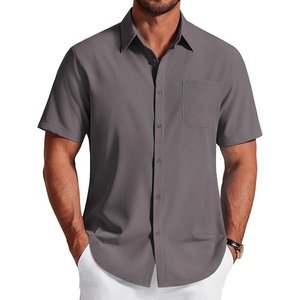 image:imageCOOFANDY Mens Short Sleeve Dress Shirts Wrinkle Free Casual Button Down Shirts with PocketDark Grey