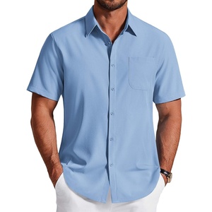 image:imageCOOFANDY Mens Short Sleeve Dress Shirts Wrinkle Free Casual Button Down Shirts with PocketLight Blue