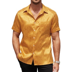 image:imageCOOFANDY Mens Silk Button Down Short Sleeve Dress Shirt02 Golden Yellow