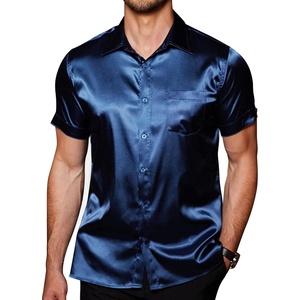 image:imageCOOFANDY Mens Silk Button Down Short Sleeve Dress ShirtNavy Bluepure