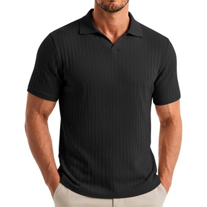 image:imageCOOFANDY Mens V Neck Polo Shirts Short Sleeve Golf TShirts Ribbed Knit Soft TeesBlack