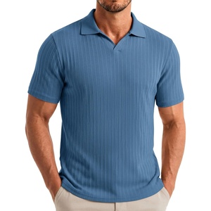 image:imageCOOFANDY Mens V Neck Polo Shirts Short Sleeve Golf TShirts Ribbed Knit Soft TeesBlue