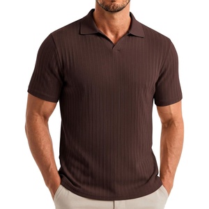 image:imageCOOFANDY Mens V Neck Polo Shirts Short Sleeve Golf TShirts Ribbed Knit Soft TeesBrown