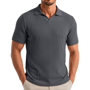 image:imageCOOFANDY Mens V Neck Polo Shirts Short Sleeve Golf TShirts Ribbed Knit Soft TeesDark Grey