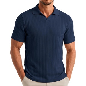 image:imageCOOFANDY Mens V Neck Polo Shirts Short Sleeve Golf TShirts Ribbed Knit Soft TeesNavy Blue