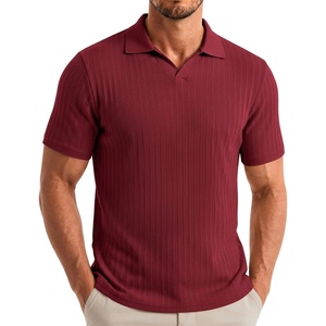 image:imageCOOFANDY Mens V Neck Polo Shirts Short Sleeve Golf TShirts Ribbed Knit Soft TeesWine Red