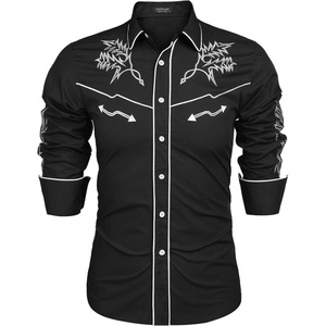 image:imageCOOFANDY Mens Western Cowboy Shirt Long Sleeve Embroidered Shirt Slim Fit Cotton Casual Button Down Shirt01black