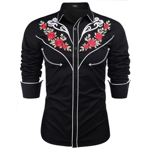 image:imageCOOFANDY Mens Western Cowboy Shirt Long Sleeve Embroidered Shirt Slim Fit Cotton Casual Button Down ShirtBlack Retro Rose
