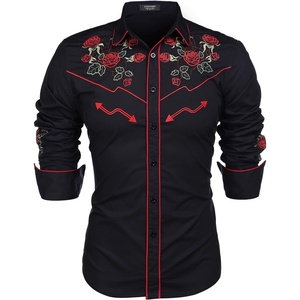image:imageCOOFANDY Mens Western Cowboy Shirt Long Sleeve Embroidered Shirt Slim Fit Cotton Casual Button Down ShirtBlack Rose