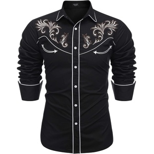 image:imageCOOFANDY Mens Western Cowboy Shirt Long Sleeve Embroidered Shirt Slim Fit Cotton Casual Button Down ShirtBlackpat8